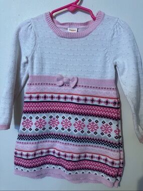 Gymboree Pink & White Fair Isle Sweater Dress with Bow
